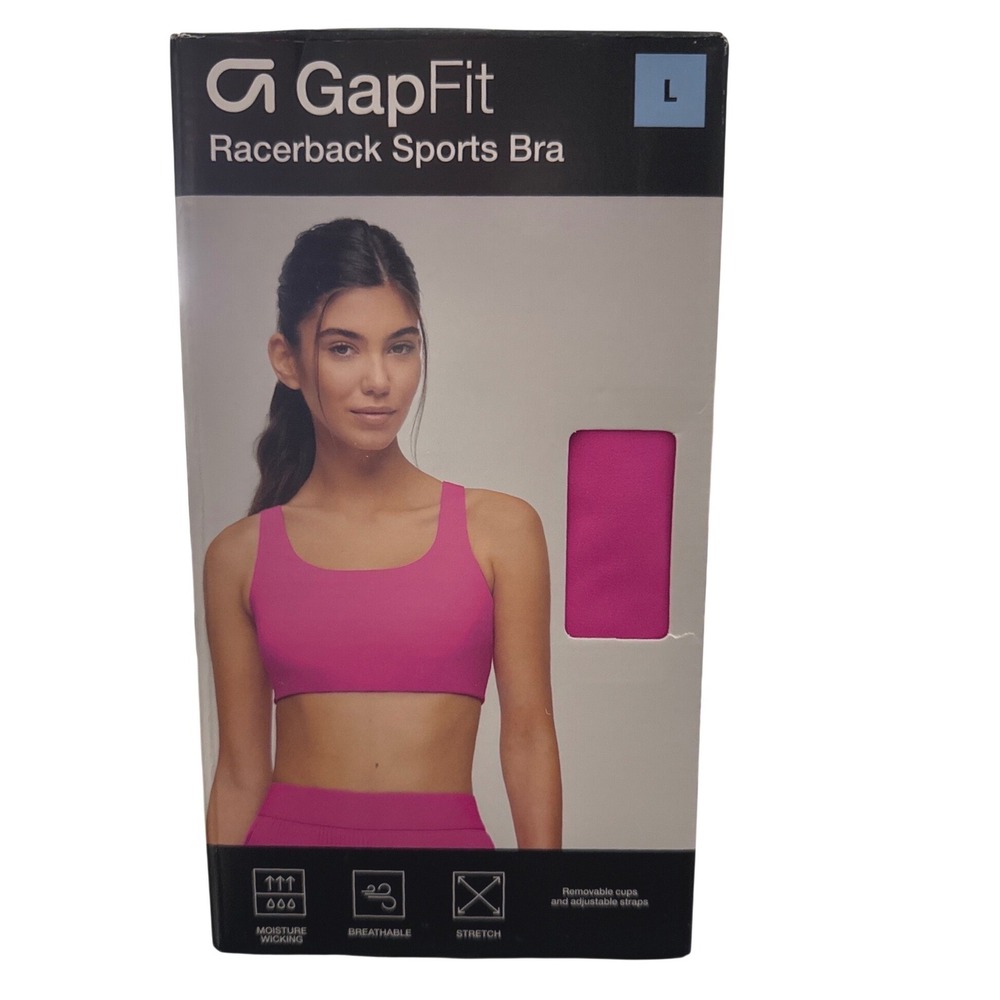 GapFit Racerback Sports Bra Womens Large Pink New Moisture Wicking Stretch
